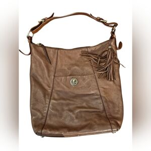 Isaac Mizrahi Brown Pebbled Soft Genuine Leather Hobo Shoulder Bag